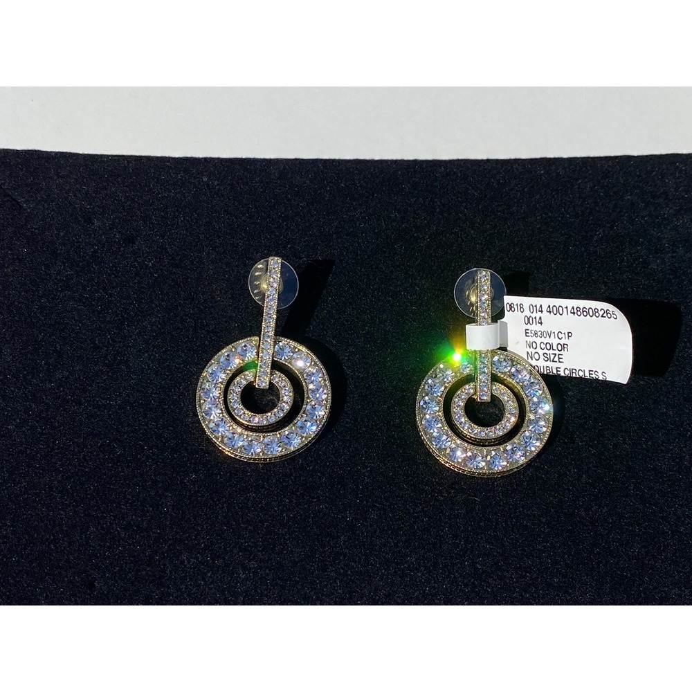 NWT‎ Heidi Daus Brass Ox Plated Crystal Round Drop Earrings Omega back